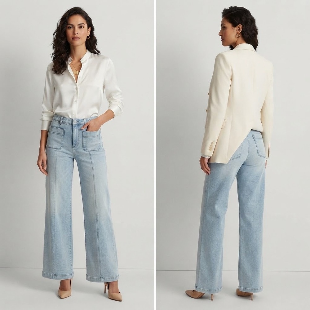LC Lauren Conrad Super High Rise Wide Leg Jeans Women's 12 Light Wash Front Seam